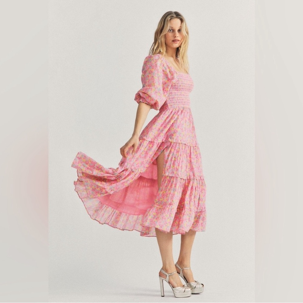 LoveShackFancy capri midi dress in melon punch